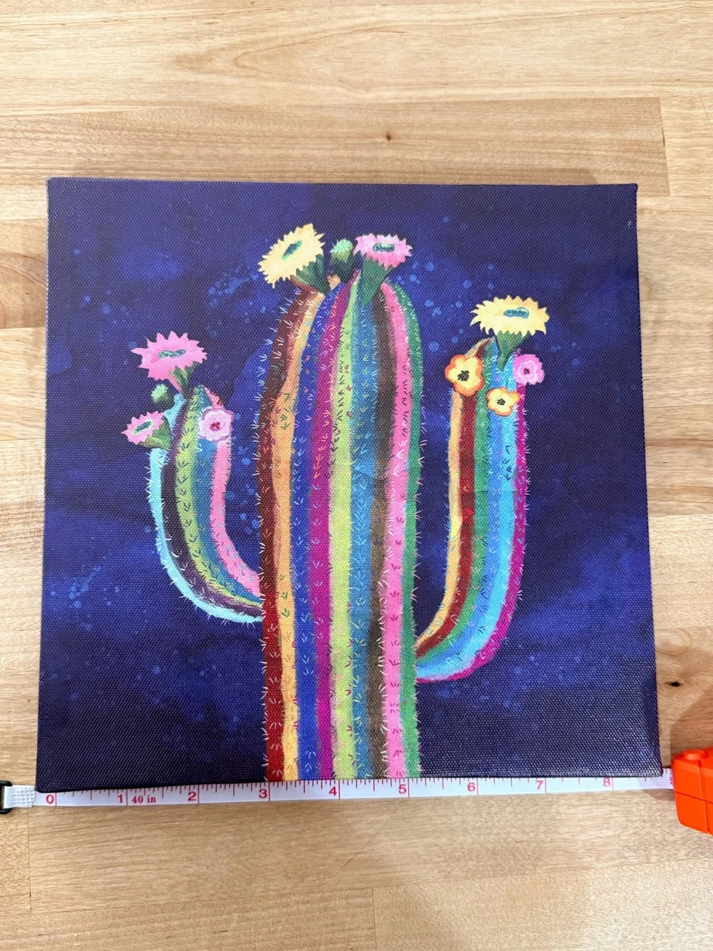 Colorful Striped Cactus Wall Art Canvas - Multicolor Home Accent